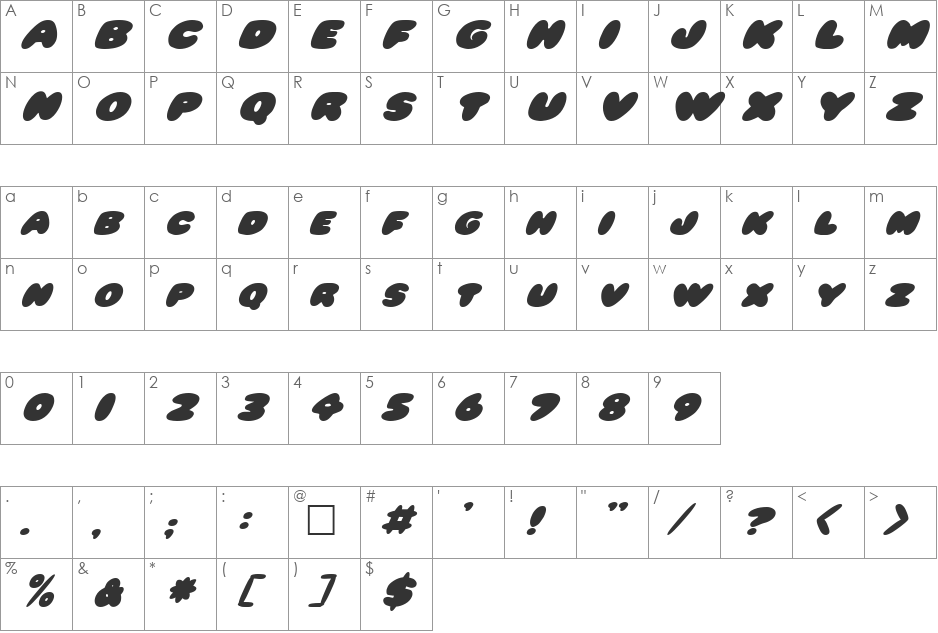 BumblebeeItalic font character map preview