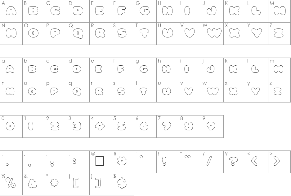 BumblebeeOpen font character map preview