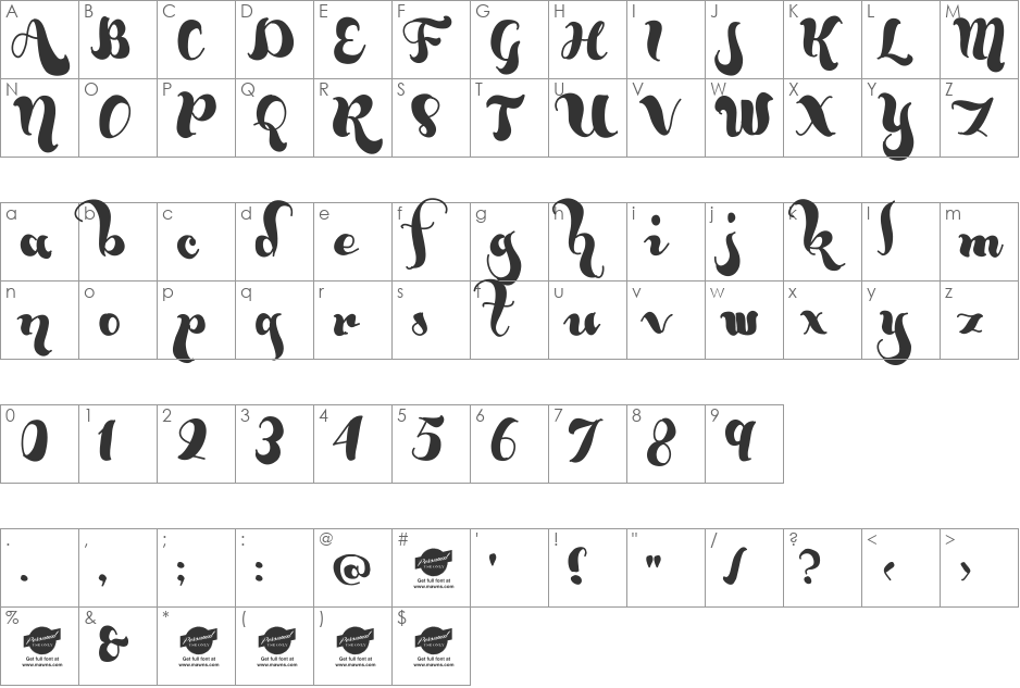 Bumblebees Demo font character map preview