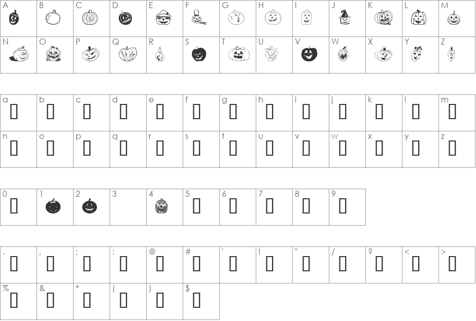 Bumkins font character map preview