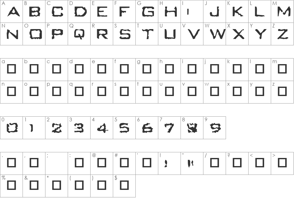 Bumling font character map preview