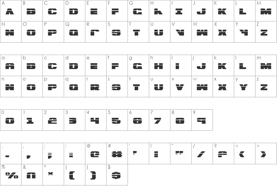 Bummer Laser font character map preview