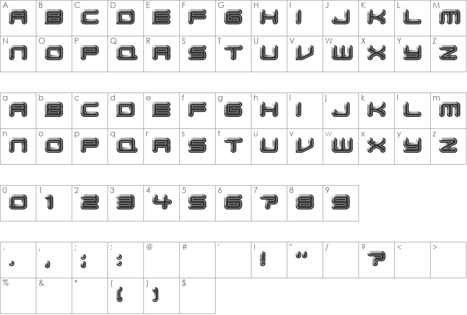 Bump Pad font character map preview
