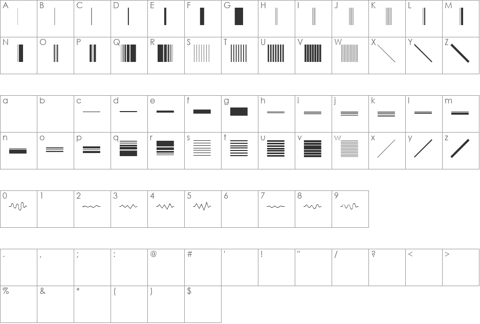 Bunch font character map preview