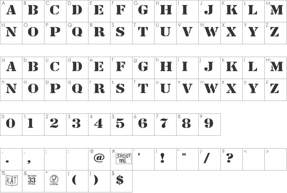 Bundy Yellow font character map preview