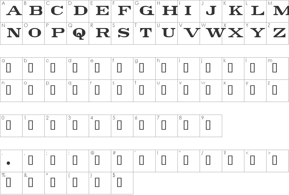 Bunth Serif font character map preview