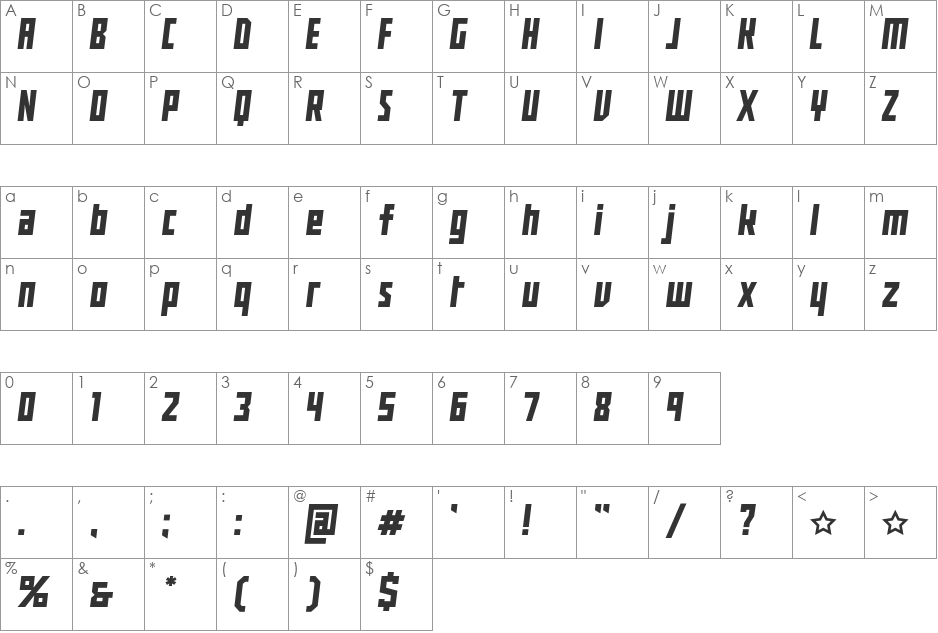 Buran USSR font character map preview