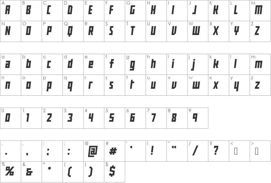 Buran USSR font character map preview