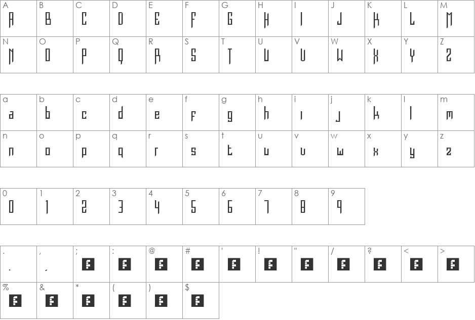 Burdeles font character map preview