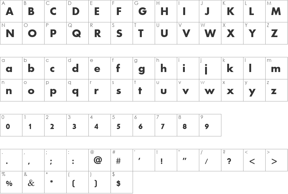 Aharoni font character map preview