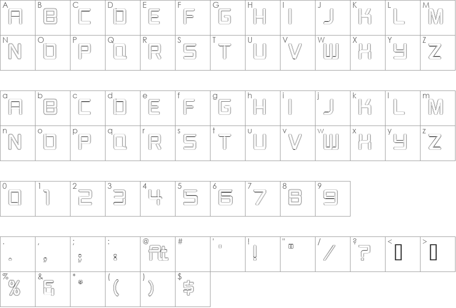 Burger Joint Neon Contour JL font character map preview