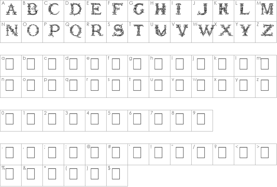 Burgoyne_Initials font character map preview