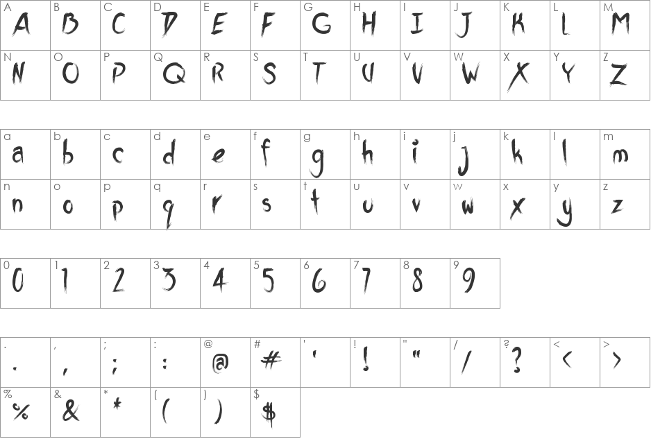 Buried My K9 Yesterday font character map preview