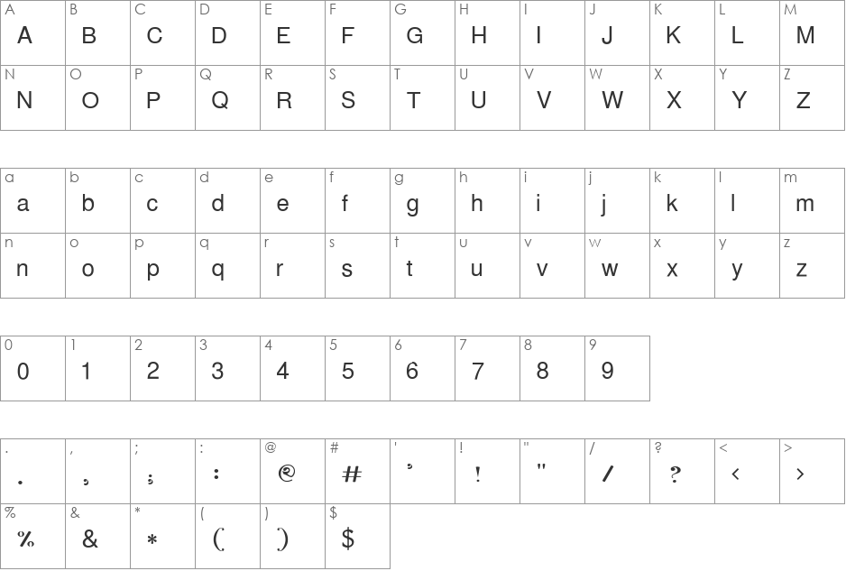 Buriganga font character map preview