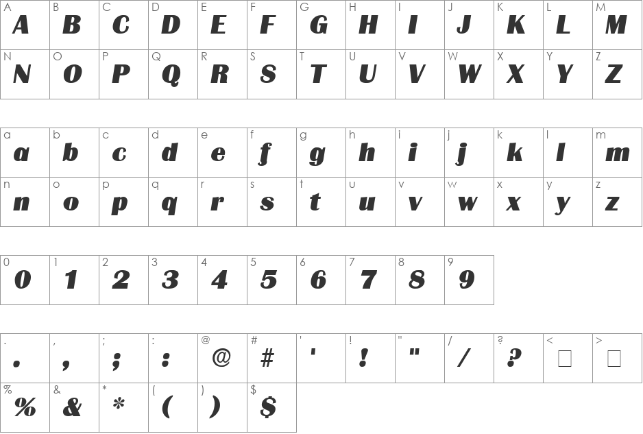 Burin Display SSi font character map preview