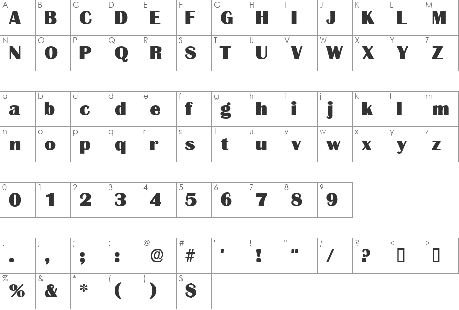 BurinDisplaySSK font character map preview