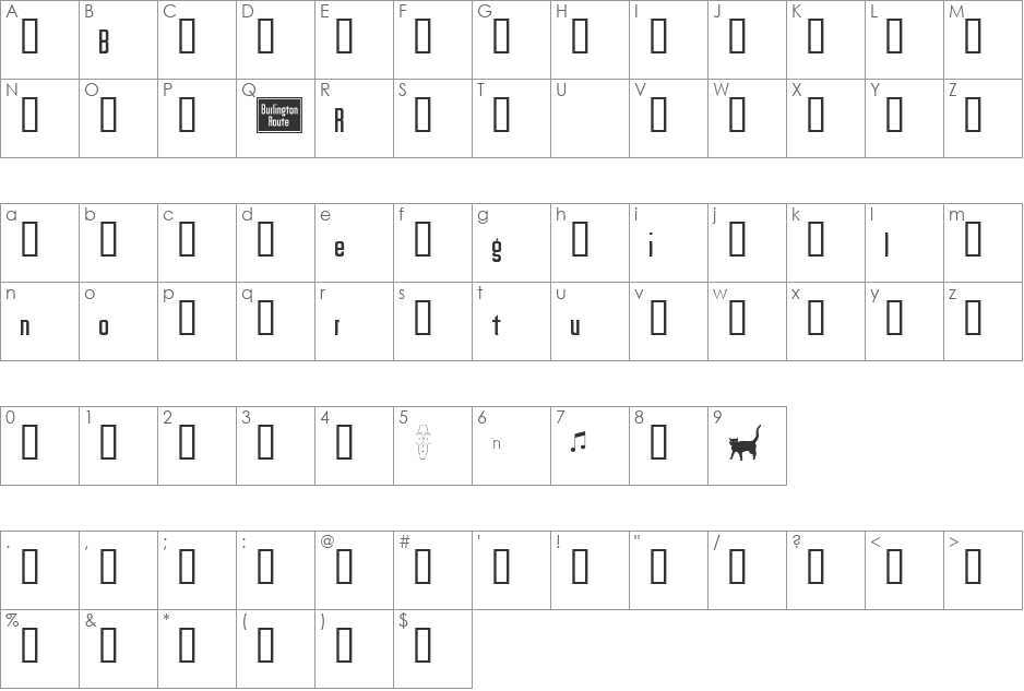 Burlington font character map preview