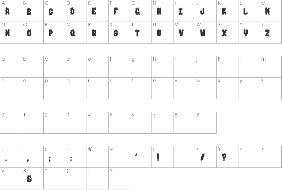 BURNING MAN font character map preview