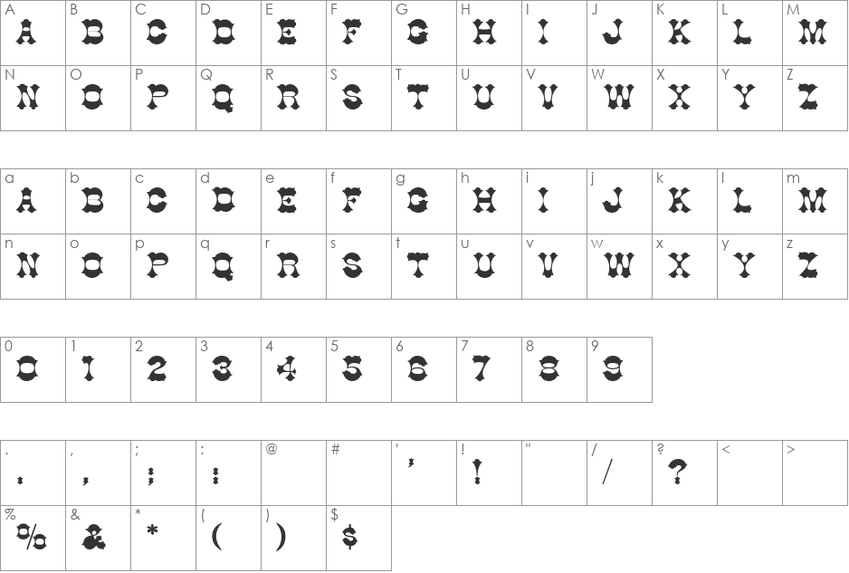 Burninhood-Thin font character map preview