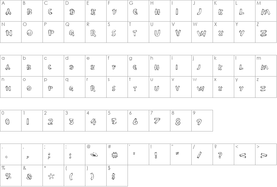 Burnstown Dam font character map preview