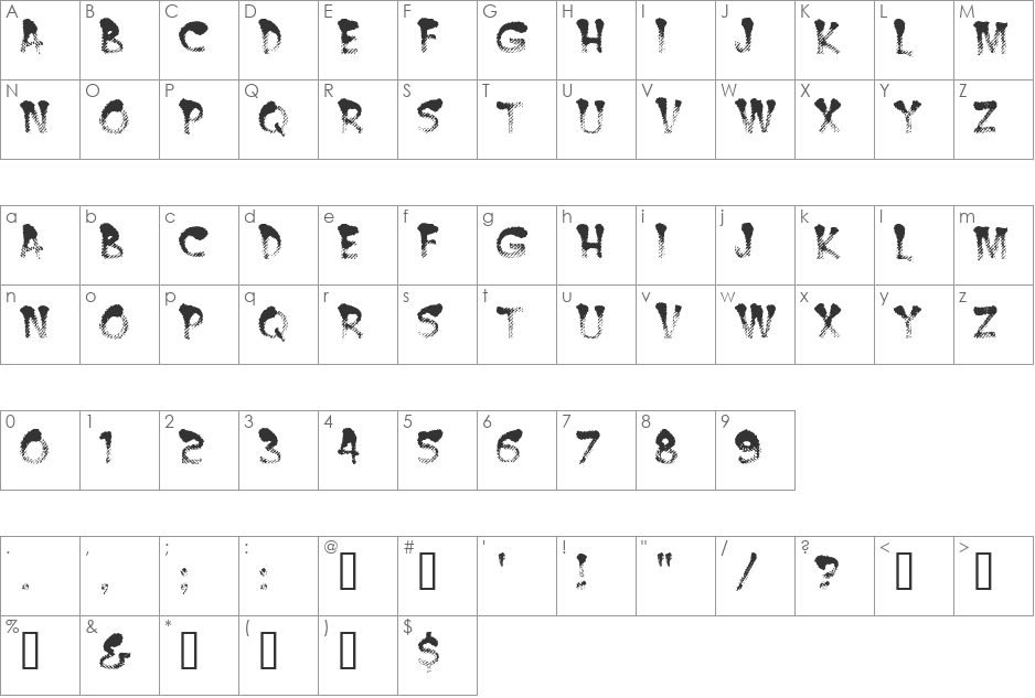 BurntMF font character map preview