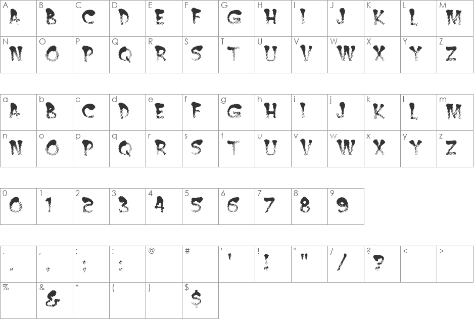 BurntMF font character map preview