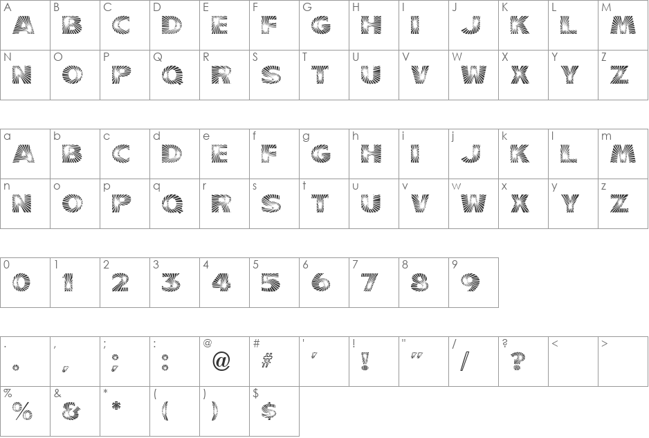 Burst font character map preview