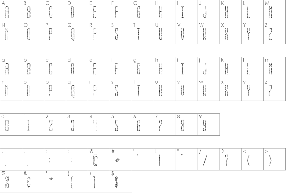 BUS STOP WORN font character map preview