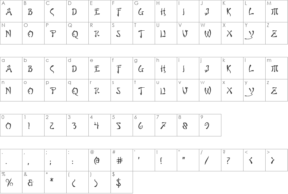 Bushido font character map preview