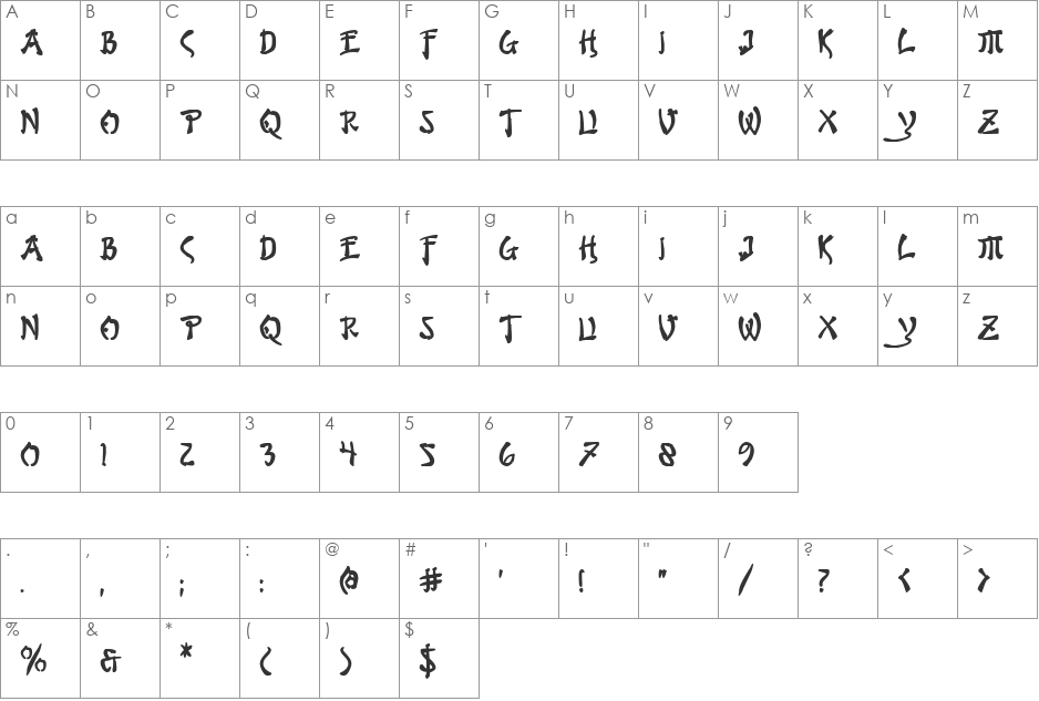Bushido Bold font character map preview