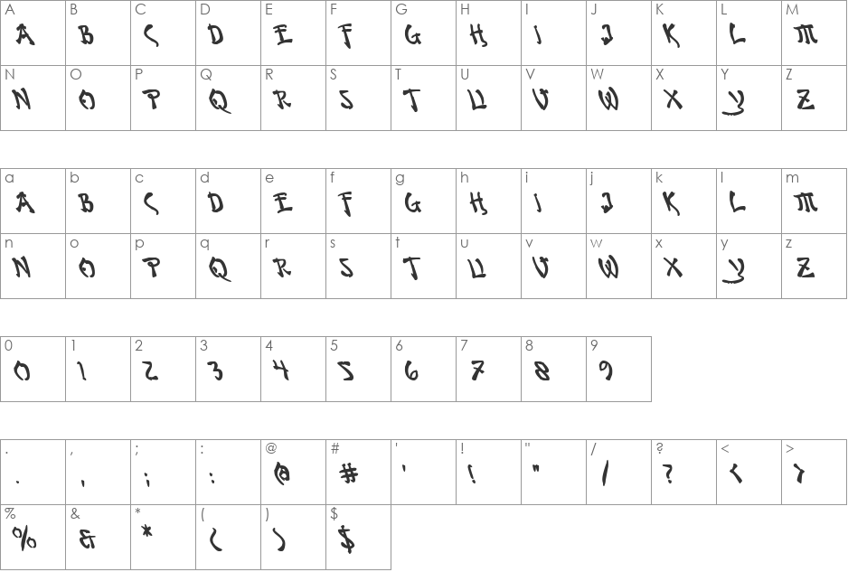 Bushido Bold Leftalic font character map preview