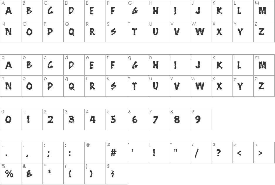 Bushman font character map preview