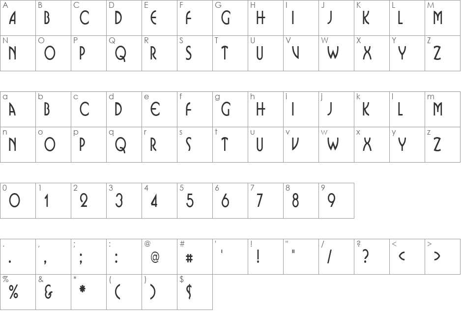 BusinkoSqueezed font character map preview