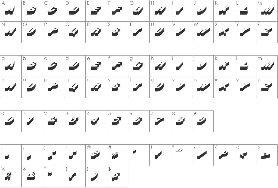 Busker font character map preview