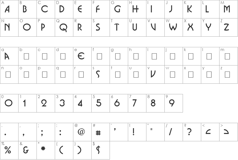 Busorama font character map preview