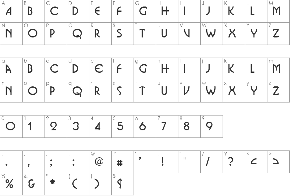 Busorama font character map preview
