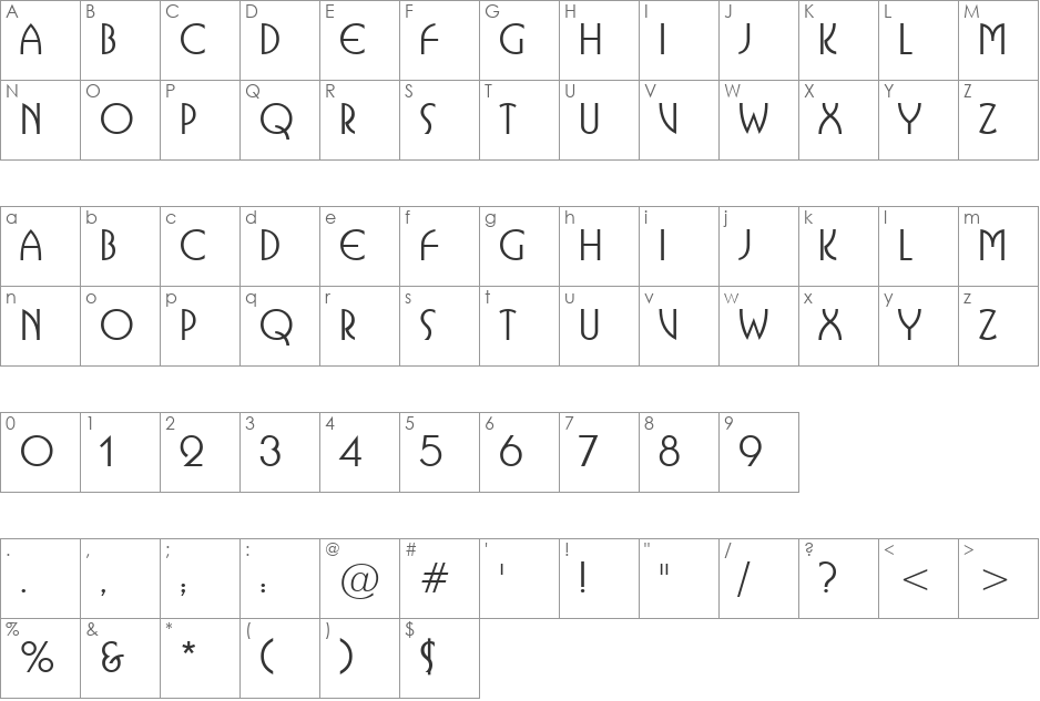 Busorama Md BT font character map preview