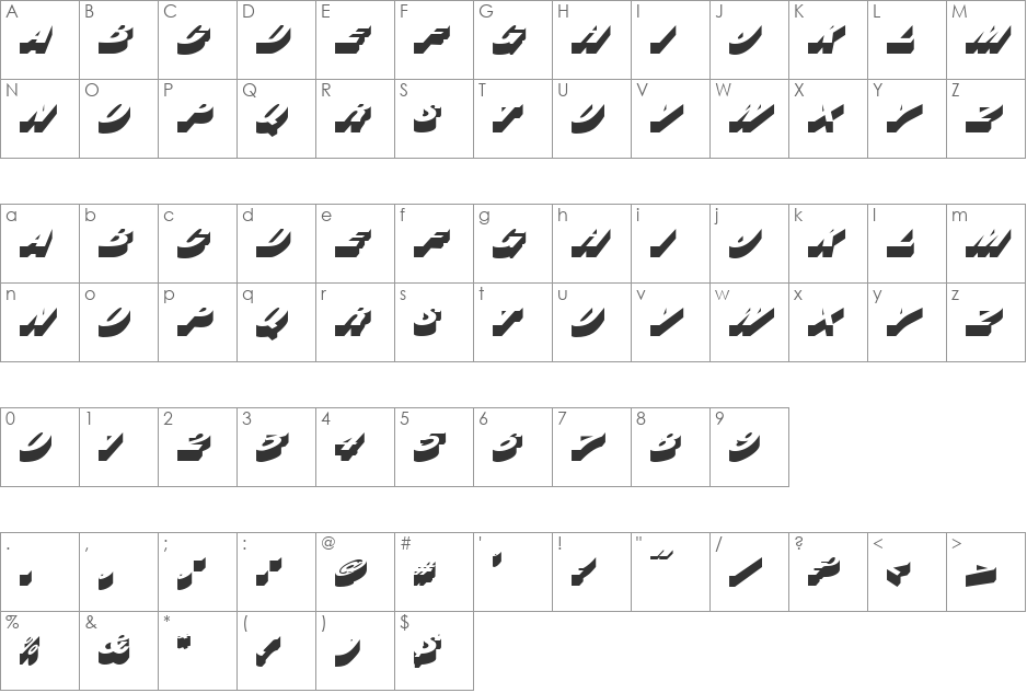 Bussard font character map preview