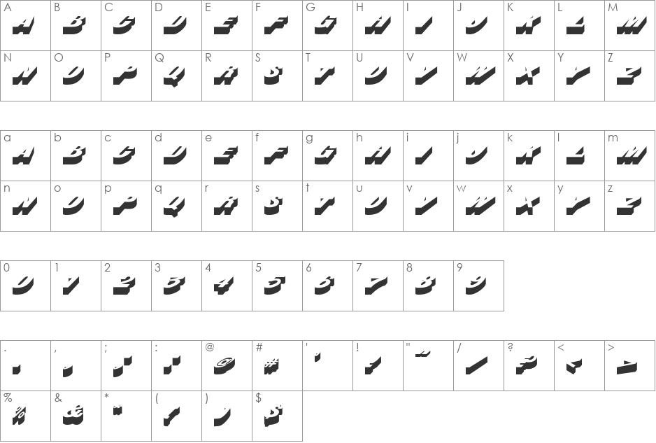 Buster font character map preview