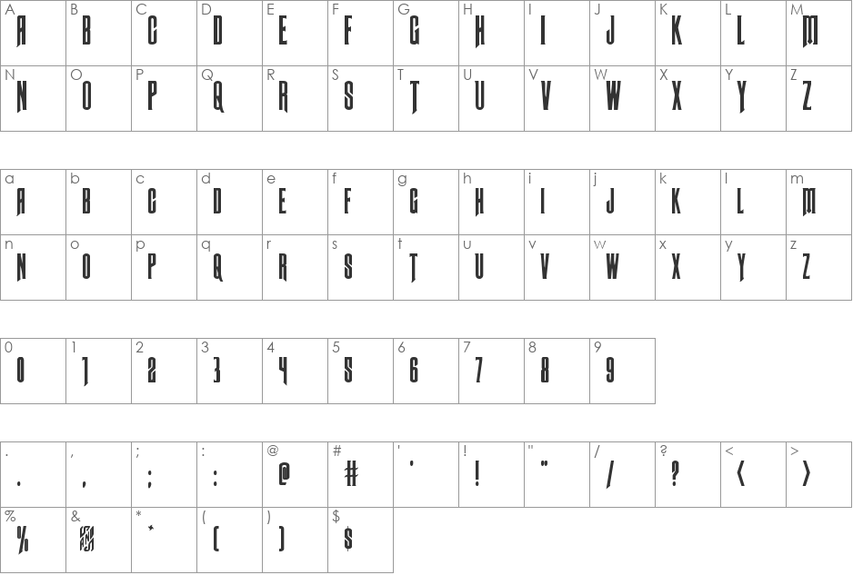 Butch & Sundance font character map preview