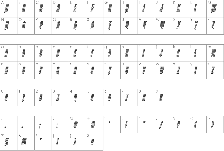 Butch & Sundance Chrome Italic font character map preview