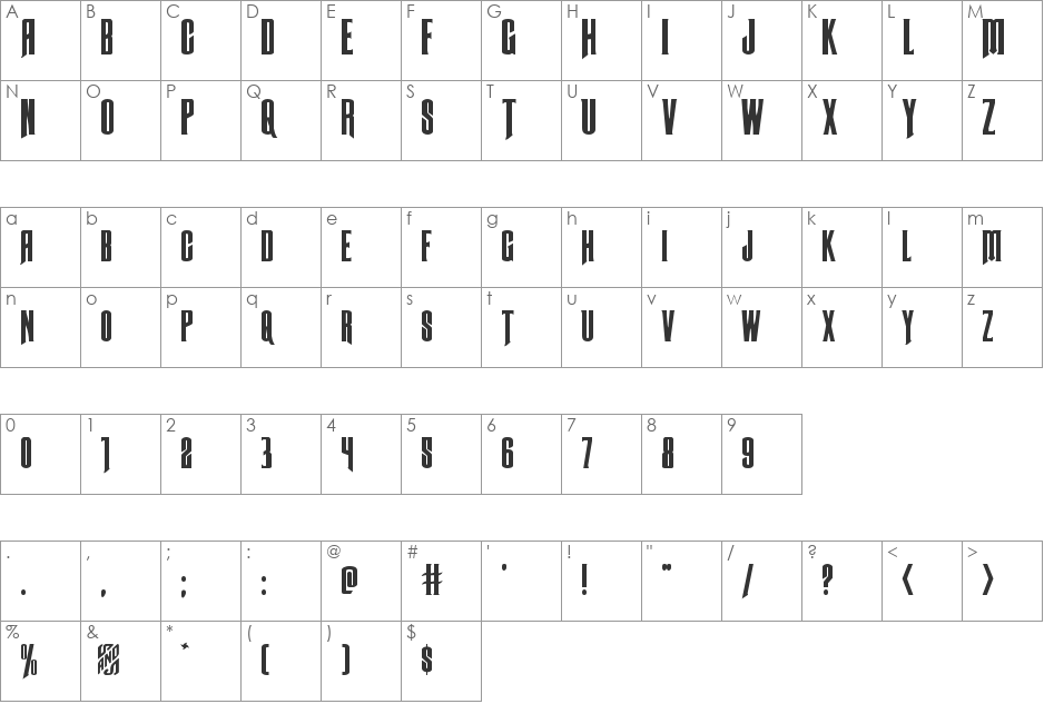 Butch & Sundance Expanded font character map preview