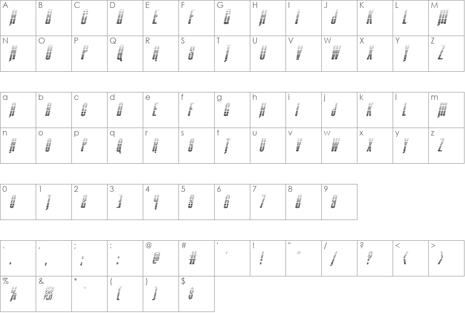 Butch & Sundance Gradient Italic font character map preview