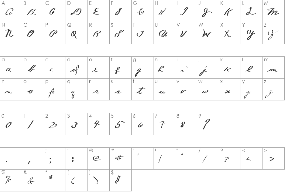 Butch Cassidy font character map preview