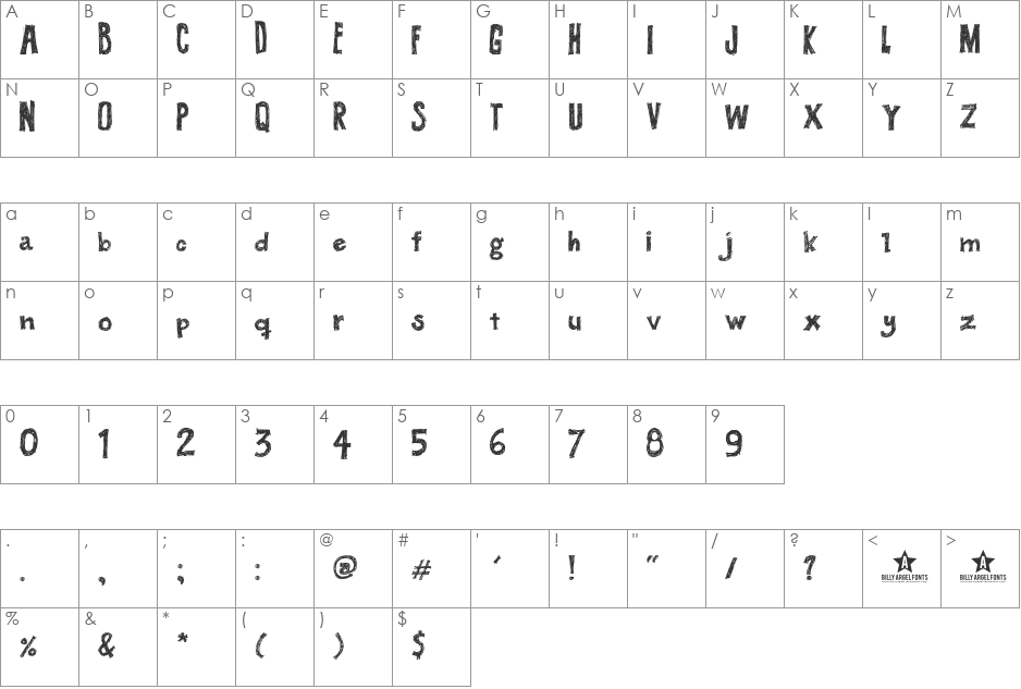 BUTECO  font character map preview