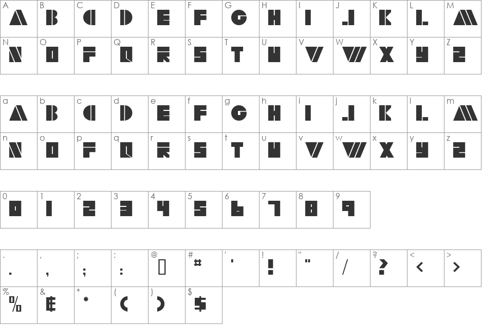 ButnerBold font character map preview