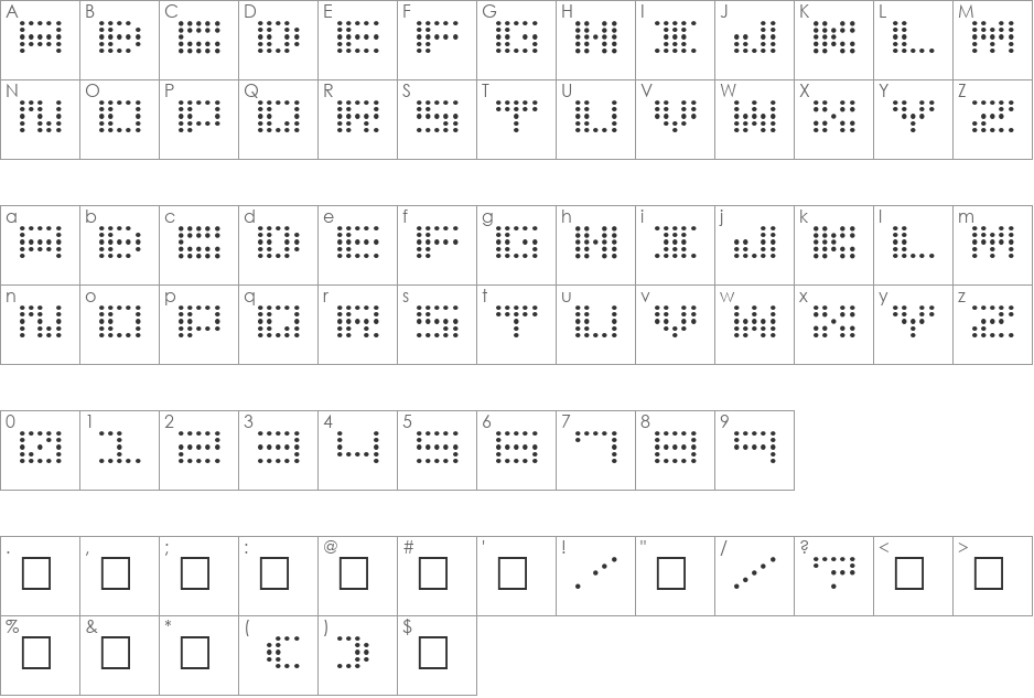 Butsubutsu font character map preview