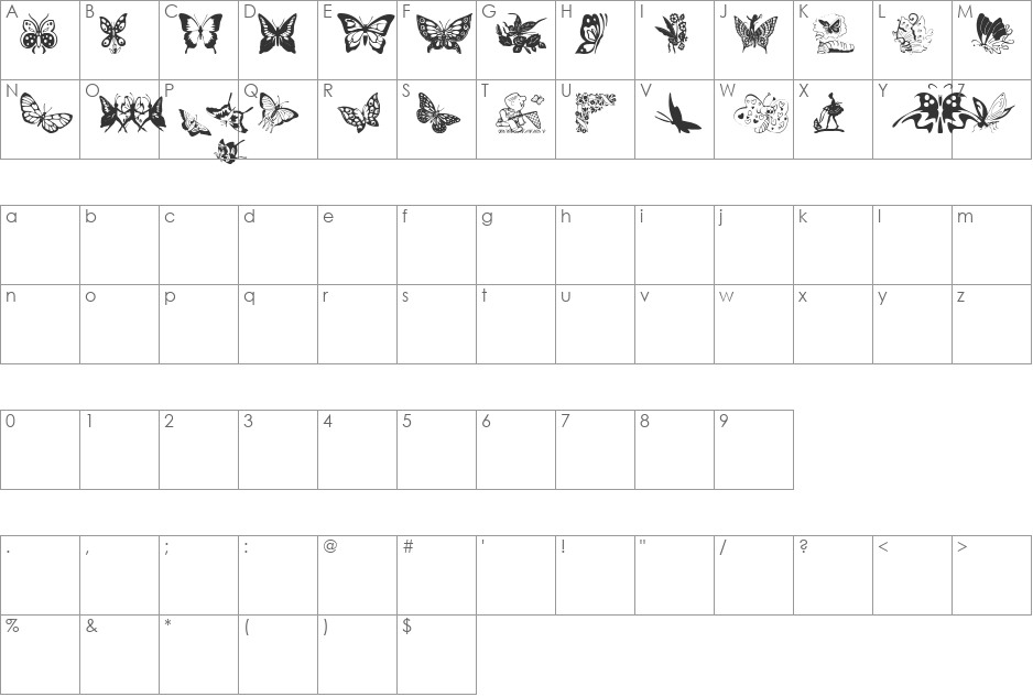 butterflies_csp font character map preview