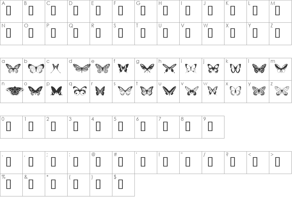 butterflips font character map preview