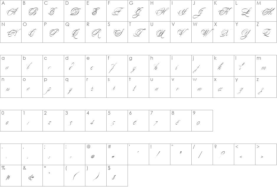 Butterfly font character map preview